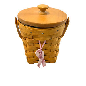 2002 Longaberger Horizon of Hope Basket w/Protector Lid & Tie-On 4"RD x 4.25"H